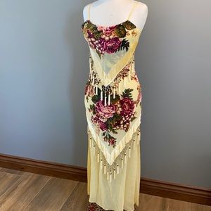 Pretty gold cut velvet and beaded fringe dress.